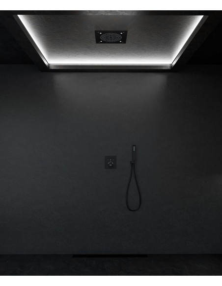 Pack douche thermostatique avec pommeau pluie LED encastré plafond Noir - Sirius
