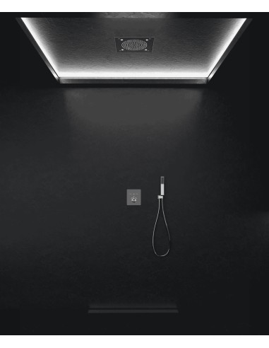 Pack douche thermostatique avec pommeau pluie LED encastré plafond Chromé - Sirius