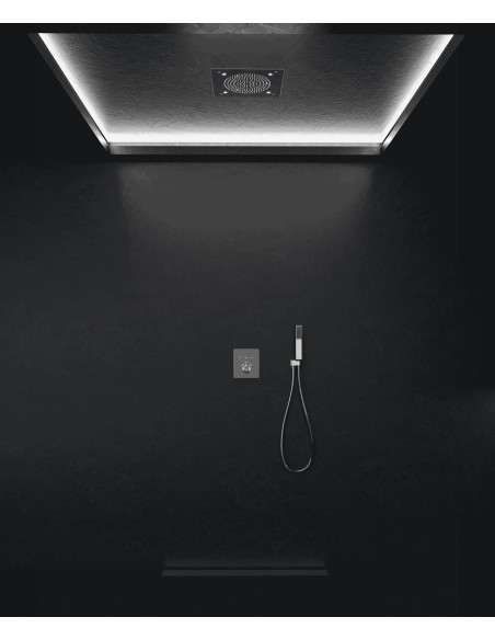 Pack douche thermostatique avec pommeau pluie LED encastré plafond Chromé - Sirius