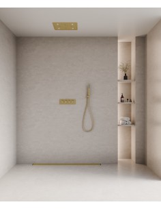Composition de douche thermostatique encastré plafond à LED - Doré brossé
