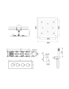 Composition de douche thermostatique encastré plafond à LED - Doré brossé 2