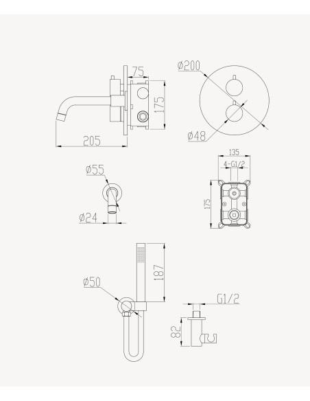 Mitigeur thermostatique de baignoire à encastrer Doré - Corbeau