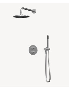 Colonne de douche encastrée thermostatique pommeau pluie anti calcaire Nickel brossé - Corbeau