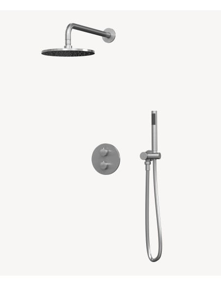 Colonne de douche encastrée thermostatique pommeau pluie anti calcaire Nickel brossé - Corbeau