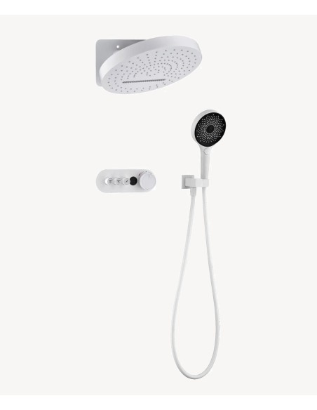 Pack mitigeur de douche encastrée pommeau pluie et cascade - Blanc