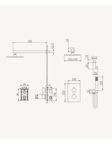 Colonne de douche thermostatique encastrée Noir - Sirius