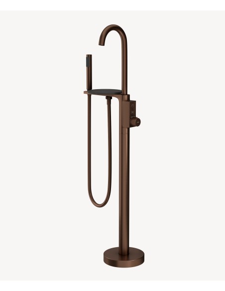 Robinet mitigeur thermostatique de baignoire au sol Or rose brossé