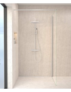 Colonne de douche thermostatique blanche, pommeau pluie et support douchette réglable - Corbeau