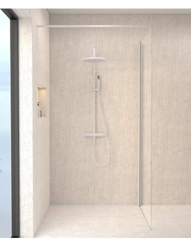 Colonne de douche thermostatique blanche, pommeau pluie et support douchette réglable - Corbeau