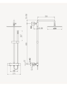 Colonne de douche thermostatique dorée, pommeau pluie et support douchette réglable - Corbeau 2