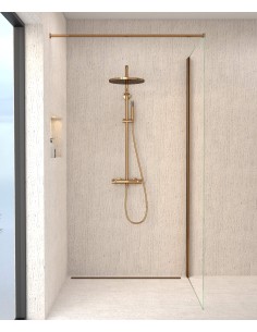Colonne de douche thermostatique or rose, pommeau pluie et support douchette réglable - Corbeau