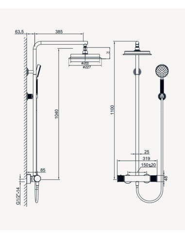 Colonne de douche thermostatique Nickel brossé - Hera