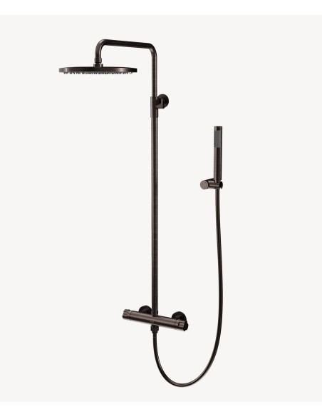 Colonne de douche ronde thermostatique Moka brossé - Corbeau