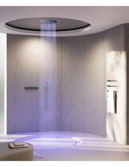Pack mitigeur thermostatique de douche Wellness à LED Gun métal - Corbeau