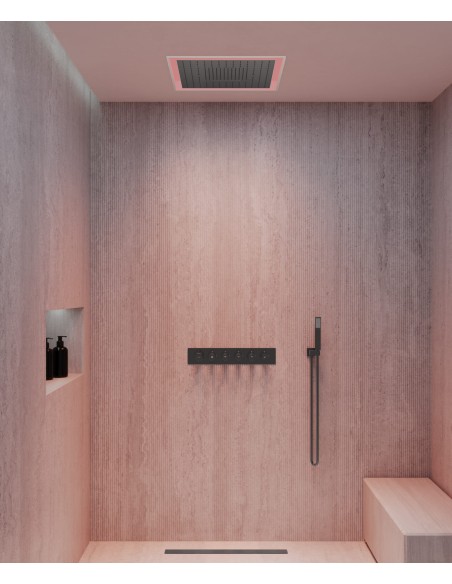 Pack mitigeur thermostatique de douche Wellness à LED Gun métal - Sirius
