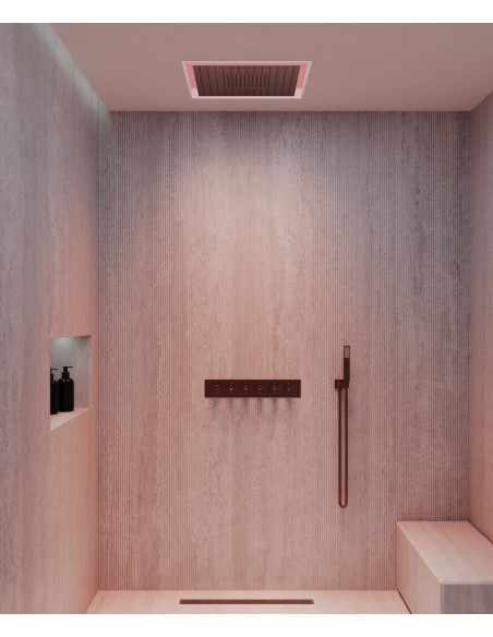 Pack mitigeur thermostatique de douche Wellness à LED Or rose brossé - Sirius