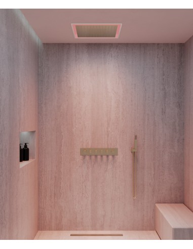 Pack mitigeur thermostatique de douche Wellness à LED Doré brossé - Sirius
