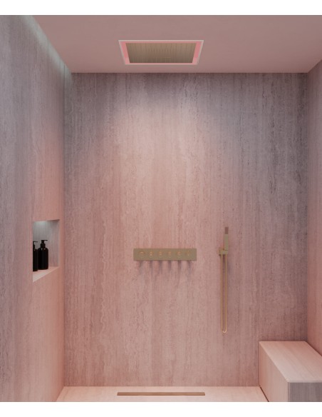 Pack mitigeur thermostatique de douche Wellness à LED Doré brossé - Sirius