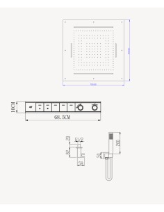Pack de douche thermostatique, ciel de pluie multi-fonction 70x70 cm à LED - Or rose brossé 2