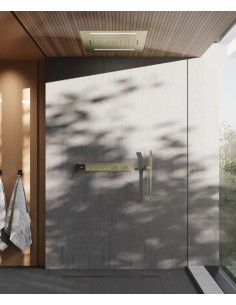Pack de douche thermostatique, ciel de pluie multi-fonction 70x70 cm à LED - Doré brossé