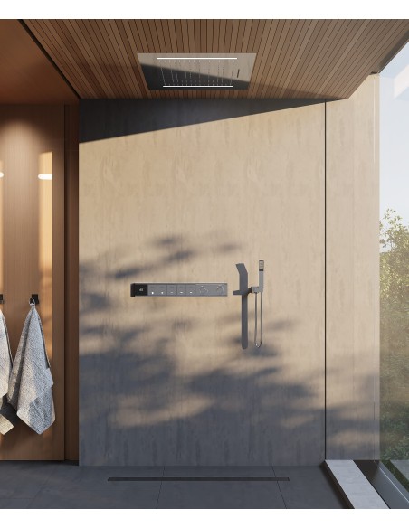 Pack de douche thermostatique, ciel de pluie multi-fonction 70x70 cm à LED - Chromé
