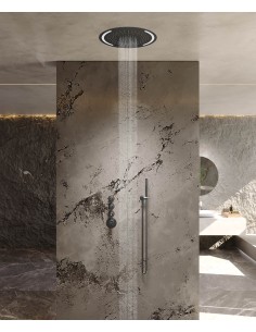 Pack de douche thermostatique avec ciel de pluie rond à LED Gun métal - Corbeau