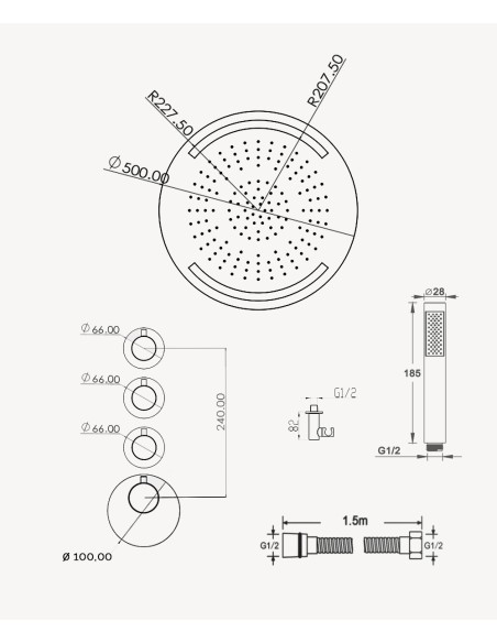 Pack de douche thermostatique avec ciel de pluie rond à LED Doré brossé - Corbeau