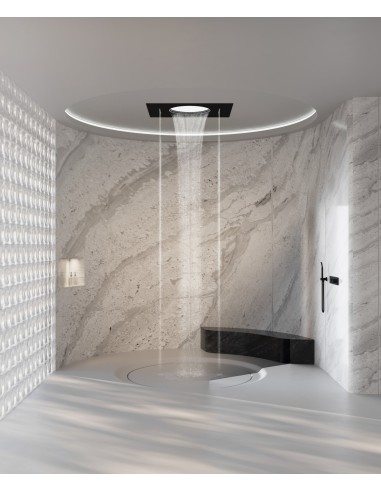 Composition de douche thermostatique Jet cascade pluie et latéraux - Noir