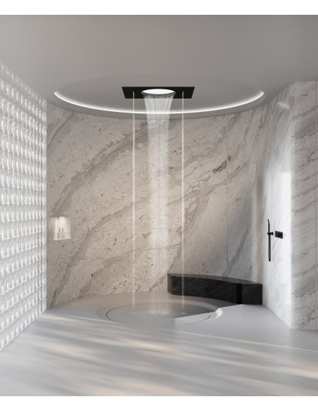 Composition de douche thermostatique Jet cascade pluie et latéraux - Noir