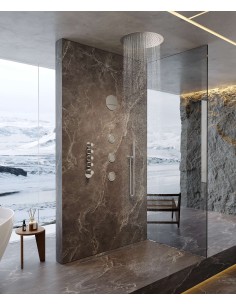 Composition de douche thermostatique ciel de pluie rond Wellness avec body jets Nickel brossé - Corbeau