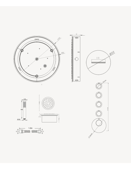 Composition de douche thermostatique ciel de pluie rond Wellness avec body jets Blanc - Corbeau
