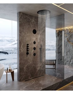 Composition de douche thermostatique ciel de pluie rond Wellness avec body jets Noir - Corbeau