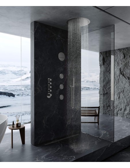 Composition de douche thermostatique ciel de pluie rond Wellness avec body jets Gun métal - Corbeau