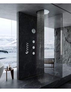 Composition de douche thermostatique ciel de pluie rond Wellness avec body jets Chromé - Corbeau