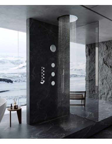 Composition de douche thermostatique ciel de pluie rond Wellness avec body jets Chromé - Corbeau