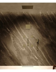 Composition de douche thermostatique ciel de pluie Wellness avec body jets Doré brossé -Sirius