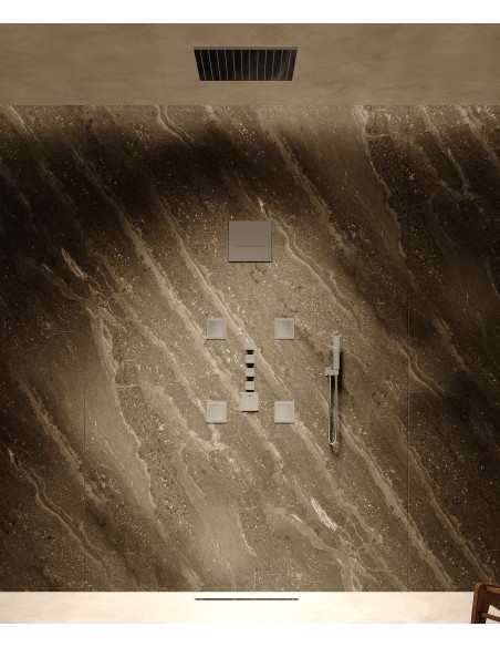 Composition de douche thermostatique ciel de pluie Wellness avec body jets Chromé - Sirius