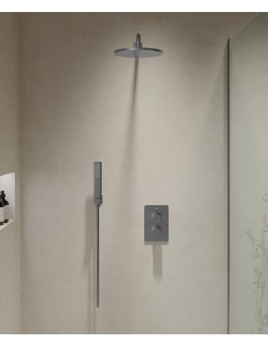 Pack mitigeur de douche thermostatique encastré Gun métal - Fiumina