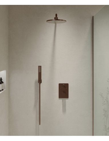 Pack mitigeur de douche thermostatique encastré Or rose brossé - Fiumina