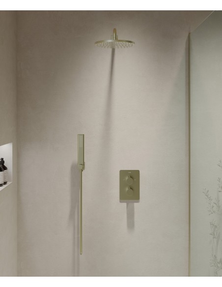 Pack mitigeur de douche thermostatique encastré Doré brossé - Fiumina