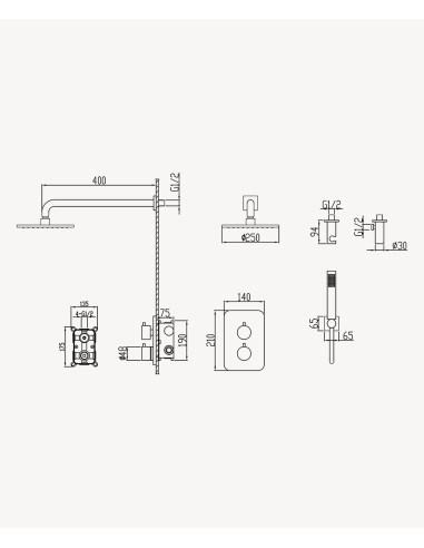Pack mitigeur de douche thermostatique encastré Champagne - Fiumina