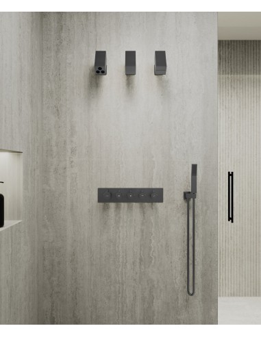 Pack mitigeur thermostatique multi-fonctions avec pommeau orientable Gun métal - Sirius