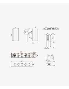 Pack mitigeur thermostatique multi-fonctions avec pommeau orientable Gun métal - Sirius 2
