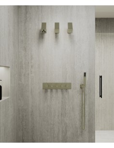 Pack mitigeur thermostatique multi-fonctions avec pommeau orientable Doré brossé - Sirius
