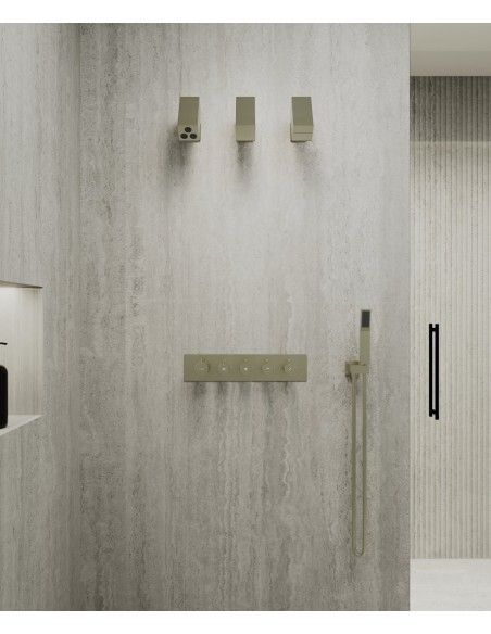 Pack mitigeur thermostatique multi-fonctions avec pommeau orientable Doré brossé - Sirius