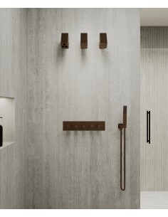 Pack mitigeur thermostatique multi-fonctions avec pommeau orientable Or rose brossé - Sirius