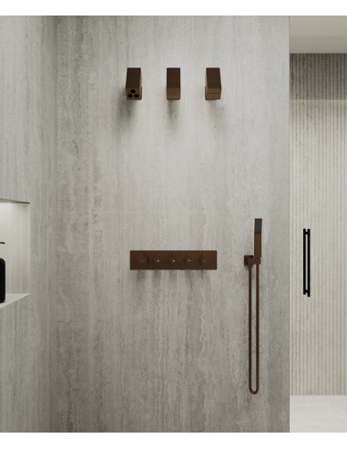 Pack mitigeur thermostatique multi-fonctions avec pommeau orientable Or rose brossé - Sirius