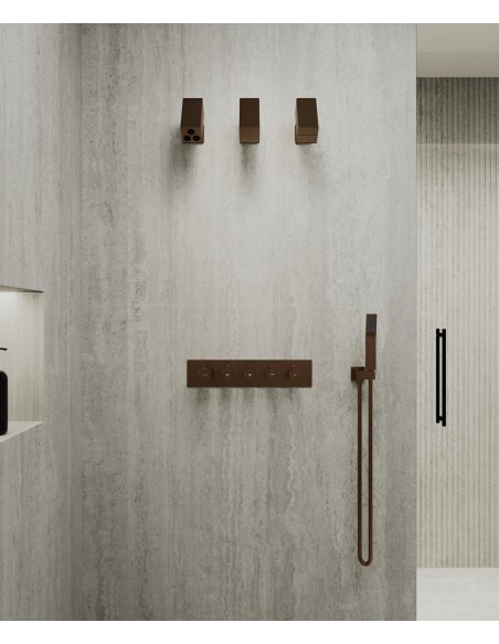 Pack mitigeur thermostatique multi-fonctions avec pommeau orientable Or rose brossé - Sirius