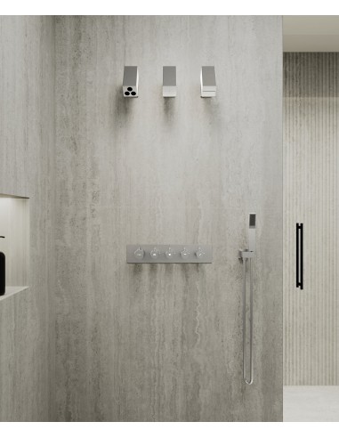 Pack mitigeur thermostatique multi-fonctions avec pommeau orientable Nickel brossé - Sirius