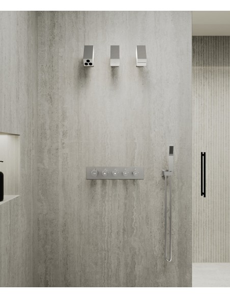 Pack mitigeur thermostatique multi-fonctions avec pommeau orientable Nickel brossé - Sirius